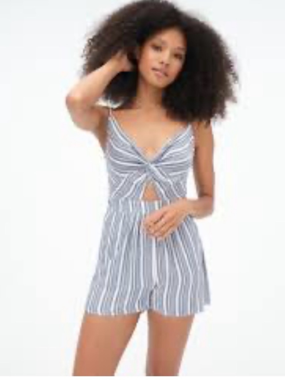 Striped Twist-Front Romper in Blue and White